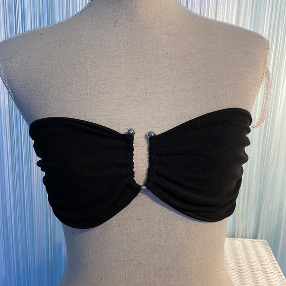 Pretty Little Thing Black Mesh Ring Detail Bandeau Top Size 6 NWT - Picture 1 of 17